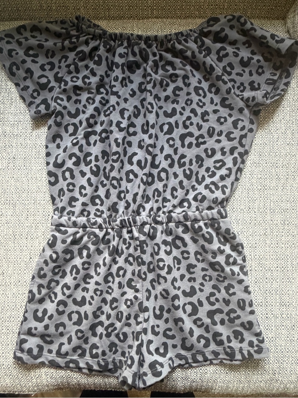 Girls' Grey Leopard-Print Short Romper